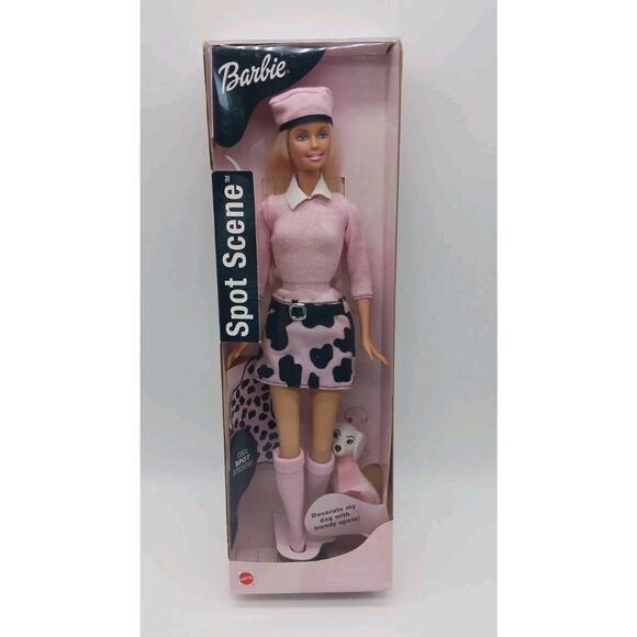 2001 Barbie Spot Scene Doll With Dalmation Dog Mattel 53964 Black & Pink Outfit - Picture 1 of 8
